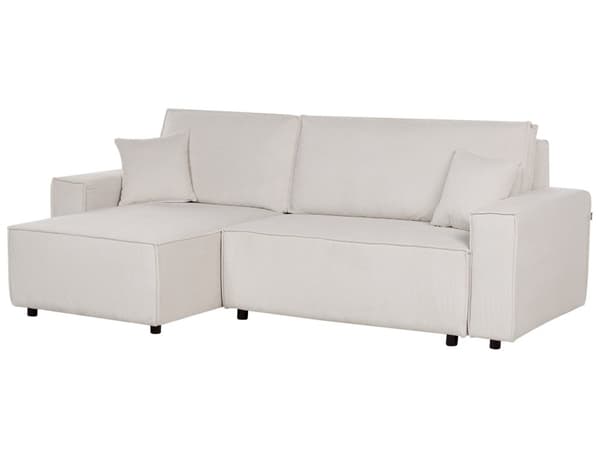 Høyre Hjørnesofa Off-white Stoffsnor med Sovesofa med Uttrekkbar Polstret Rygg med Sovefunksjon