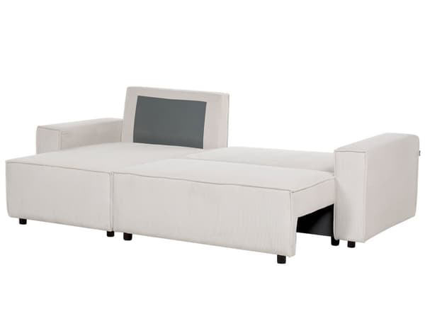 Høyre Hjørnesofa Off-white Stoffsnor med Sovesofa med Uttrekkbar Polstret Rygg med Sovefunksjon