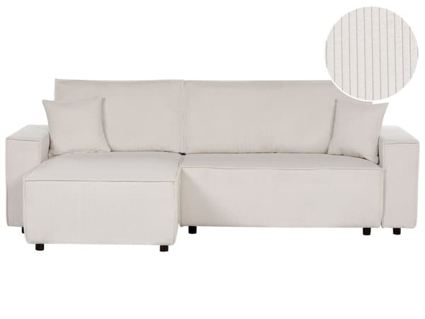 Høyre Hjørnesofa Off-white Stoffsnor med Sovesofa med Uttrekkbar Polstret Rygg med Sovefunksjon