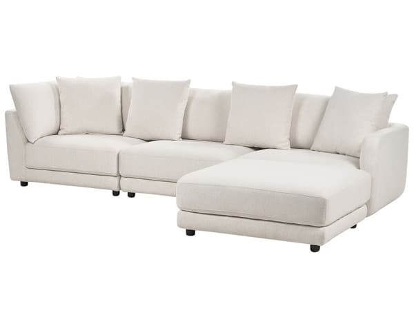 3-seters sofa i off-white polyesterstoff Sofa med ottomansk fotskammel og ekstra puter