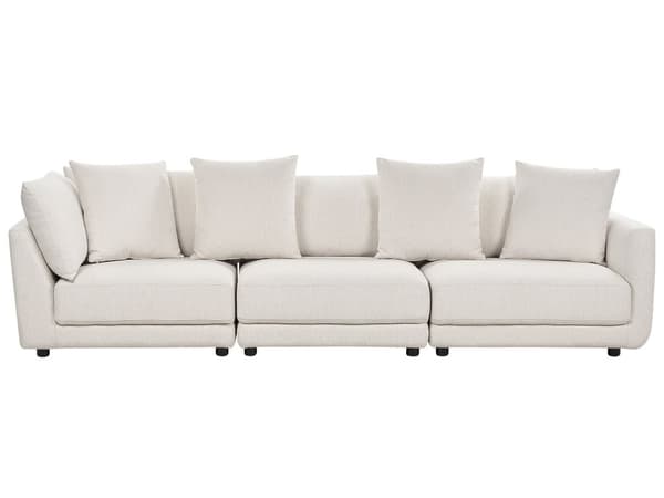 3-seters sofa i off-white polyesterstoff Sofa med ottomansk fotskammel og ekstra puter