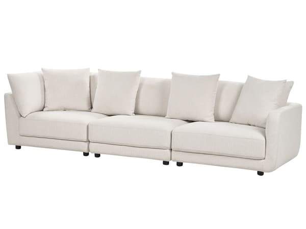 3-seters sofa i off-white polyesterstoff Sofa med ottomansk fotskammel og ekstra puter