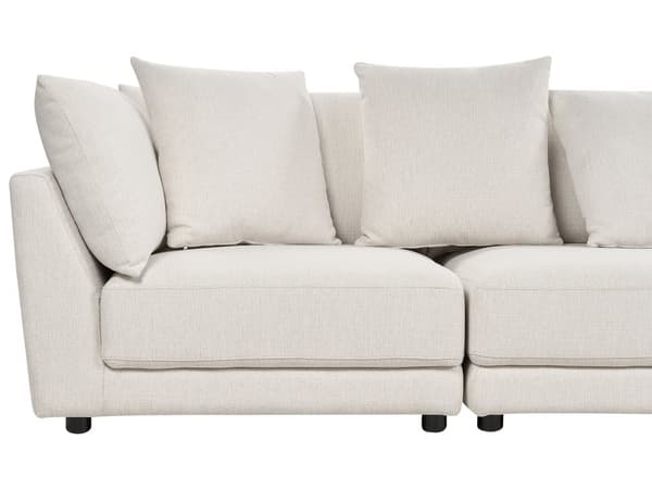 3-seters sofa i off-white polyesterstoff Sofa med ottomansk fotskammel og ekstra puter