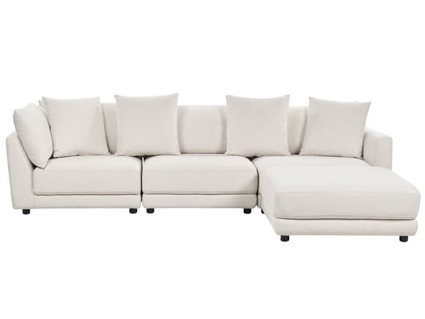 3-seters sofa i off-white polyesterstoff Sofa med ottomansk fotskammel og ekstra puter