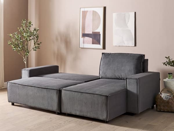 Venstre Hjørnesofa Grafittgrå Stoffsnor Polstret med Sovesofa med Uttrekkbar Polstret Rygg og Sovefunksjon