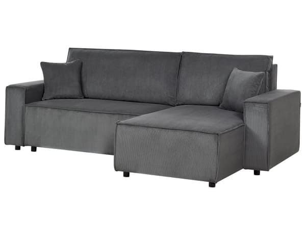 Venstre Hjørnesofa Grafittgrå Stoffsnor Polstret med Sovesofa med Uttrekkbar Polstret Rygg og Sovefunksjon