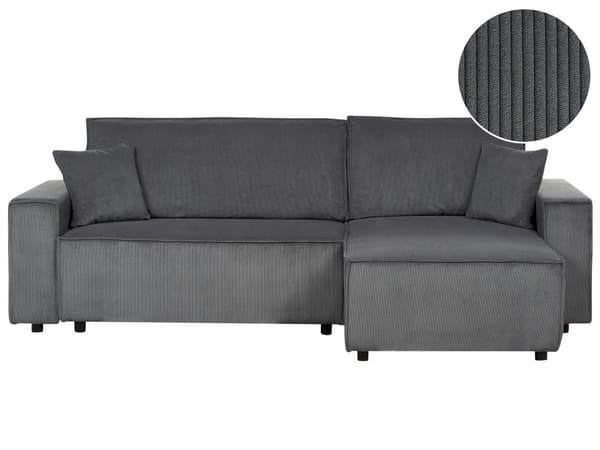 Venstre Hjørnesofa Grafittgrå Stoffsnor Polstret med Sovesofa med Uttrekkbar Polstret Rygg og Sovefunksjon