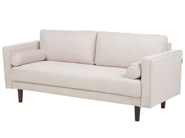 Sovesett beige stoffkledd 3-seter med lenestol med tykk polstret ryggstøtte Klassisk retrodesign Stue