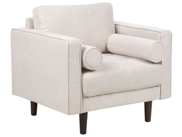Sovesett beige stoffkledd 3-seter med lenestol med tykk polstret ryggstøtte Klassisk retrodesign Stue
