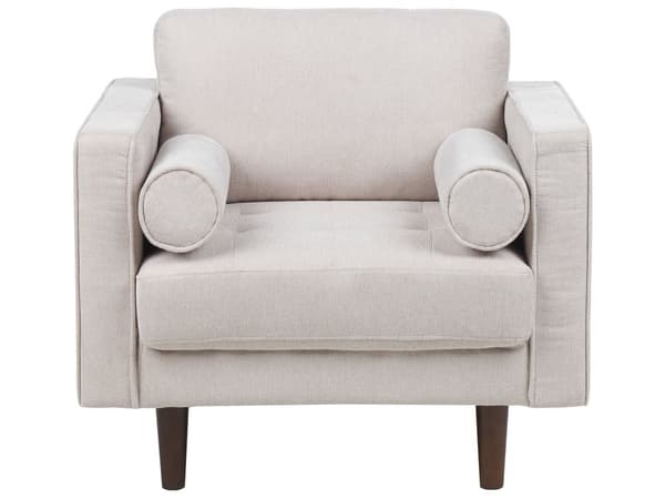 Sovesett beige stoffkledd 3-seter med lenestol med tykk polstret ryggstøtte Klassisk retrodesign Stue