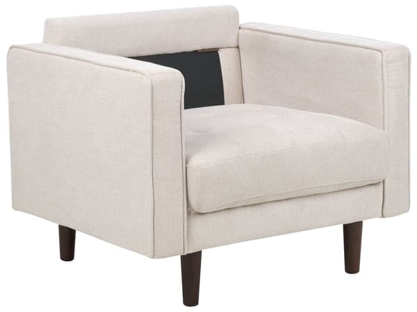 Sovesett beige stoffkledd 3-seter med lenestol med tykk polstret ryggstøtte Klassisk retrodesign Stue