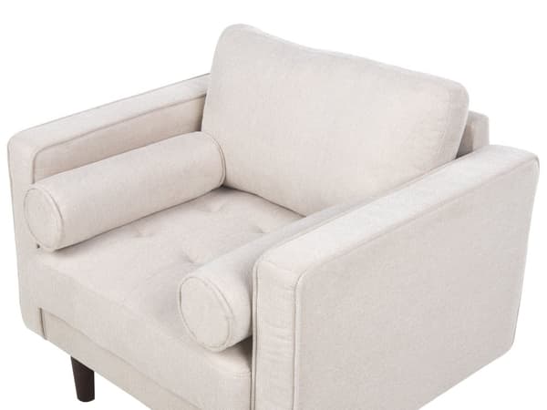 Sovesett beige stoffkledd 3-seter med lenestol med tykk polstret ryggstøtte Klassisk retrodesign Stue