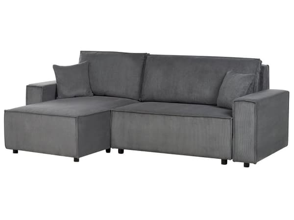 Høyre Hjørnesofa Grafittgrå Stoffsnor Polstret med Sovesofa med Uttrekkbar Polstret Rygg og Sovefunksjon