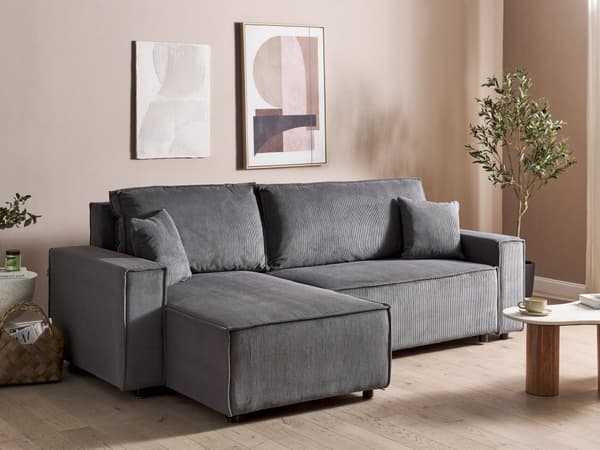 Høyre Hjørnesofa Grafittgrå Stoffsnor Polstret med Sovesofa med Uttrekkbar Polstret Rygg og Sovefunksjon