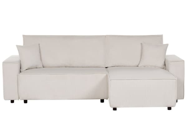 Venstre Hjørnesofa Off-white Stoffsnor med Sovesofa med Uttrekkbar Polstret Rygg med Sovefunksjon