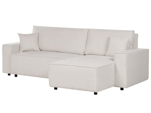 Venstre Hjørnesofa Off-white Stoffsnor med Sovesofa med Uttrekkbar Polstret Rygg med Sovefunksjon