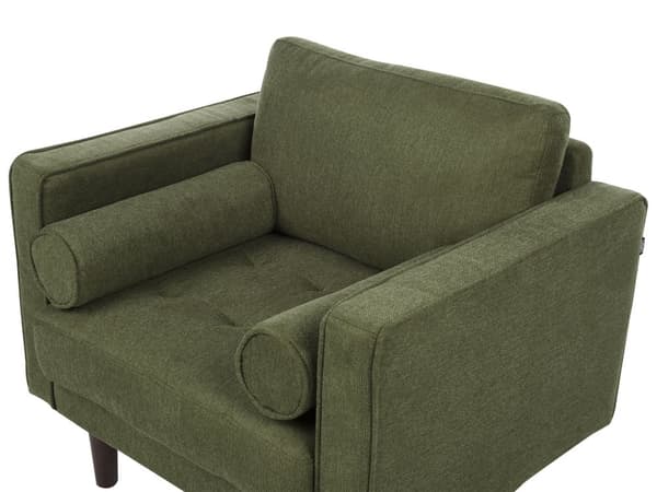 Sovesett grønn stoffkledd 3-seter med lenestol med tykk polstret ryggstøtte Klassisk retrodesign Stue