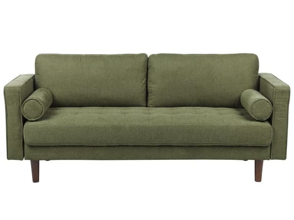 Sofa Grøn Polyester Mørke Træben 3 Personers Tyk Polstret Dyb Blød Stofsofa til Stuen Vintage Retro Inspiration Stue Møbel Moderne