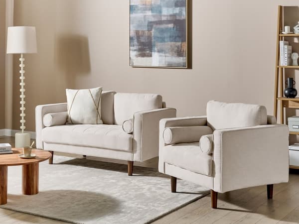 Sofasæt Beige Stof 3 Personers Sofagruppe 2 1 Sofa og Lænestol Sæt Design Stue Indretning