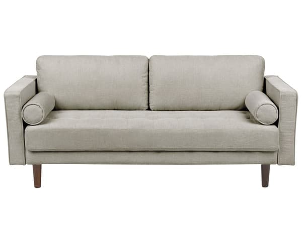 Sofa Taupe Polyester Mørke Træben 3 Personers Tyk Polstret Dyb Blød Stofsofa til Stuen Vintage Retro Inspiration Stue Møbel Moderne
