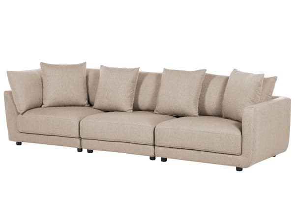 3-sits soffa Beige polyestertyg med klädsel Soffa med ottoman Fotpall Extra kuddar
