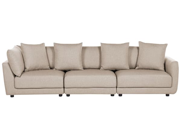 3-sits soffa Beige polyestertyg med klädsel Soffa med ottoman Fotpall Extra kuddar