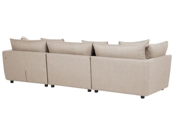 3-sits soffa Beige polyestertyg med klädsel Soffa med ottoman Fotpall Extra kuddar