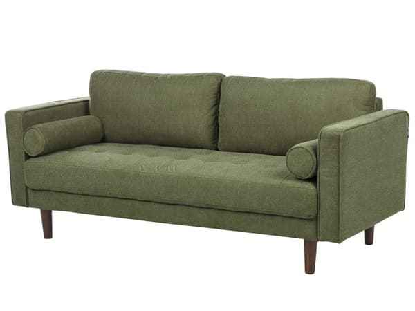 Soffa 3-sitsig Grön Klädd Stoppad Kraftigt Vadderad Ryggstöd Klassisk Retro Design Vardagsrum