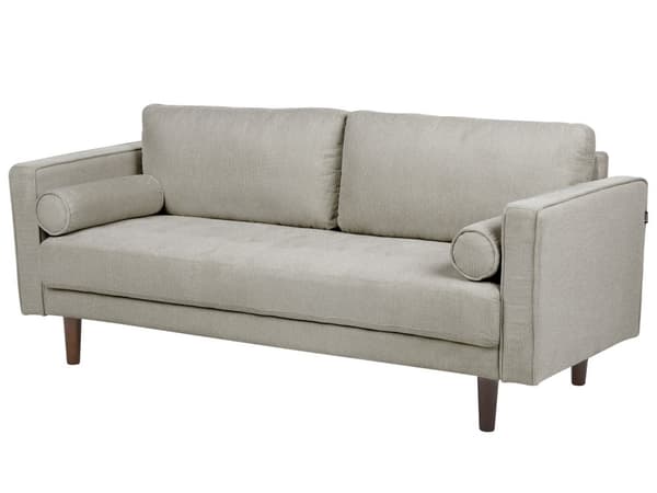 Soffa Taupe Klädd i tyg 3-sits Vadderad Tjock stoppad Rygg Classic Retro Design Vardagsrum
