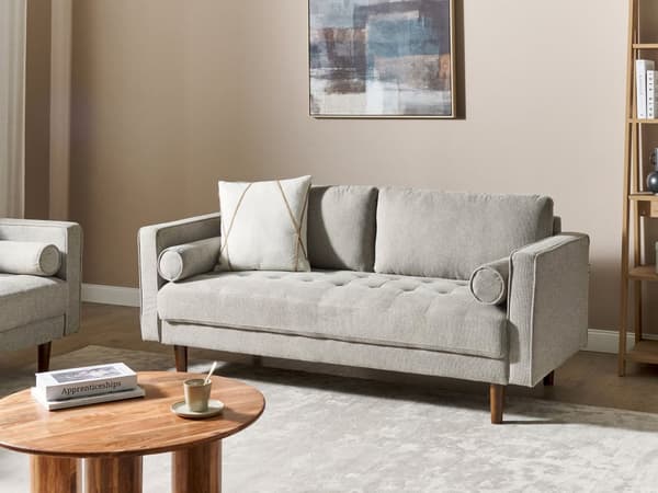 Soffa Taupe Klädd i tyg 3-sits Vadderad Tjock stoppad Rygg Classic Retro Design Vardagsrum