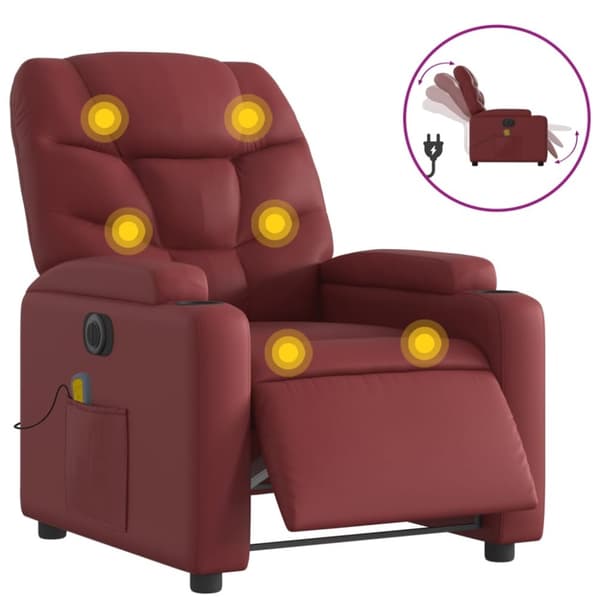 vidaXL Elektrisk massagefåtölj vinröd konstläder