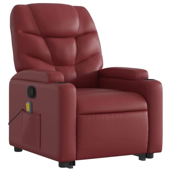 vidaXL Massagefåtölj med uppresningshjälp vinröd konstläder