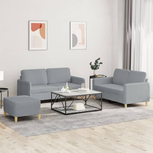 vidaXL sofasæt 3 dele med hynder stof lysegrå