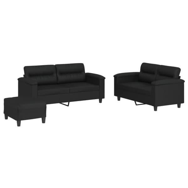 vidaXL sofasæt 3 dele med hynder kunstlæder sort