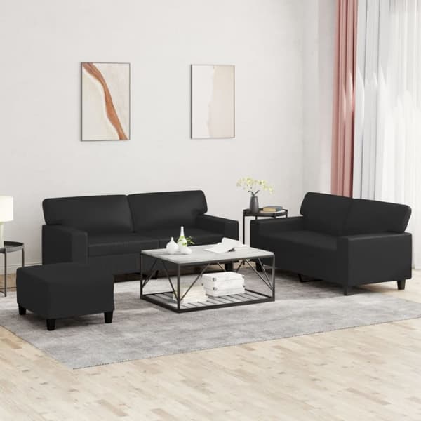 vidaXL sofasæt 3 dele kunstlæder sort