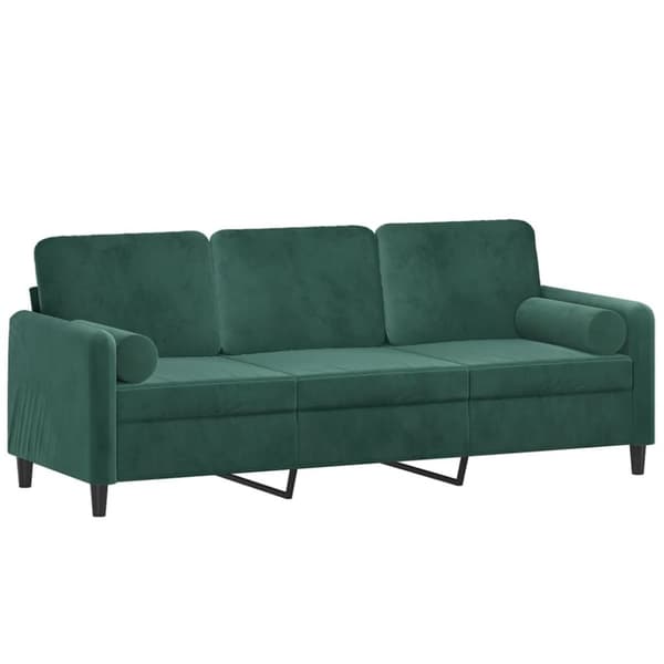 vidaXL 3-personers sofa med pyntepuder 180 cm velour mørkegrøn