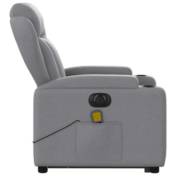 vidaXL Elektrisk massagefåtölj med uppresningshjälp ljusgrå tyg