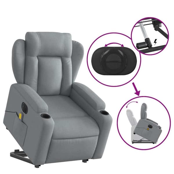 vidaXL Elektrisk massagefåtölj med uppresningshjälp ljusgrå tyg