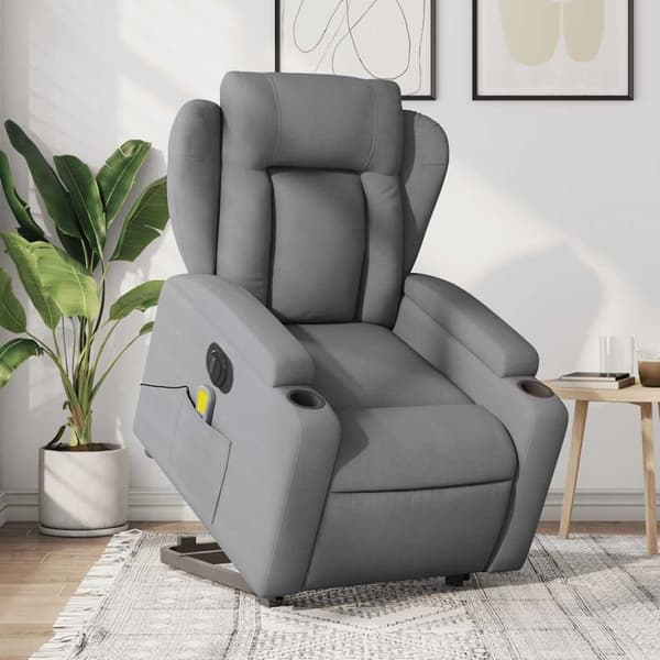vidaXL Elektrisk massagefåtölj med uppresningshjälp ljusgrå tyg