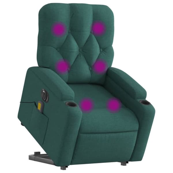 vidaXL Elektrisk massagefåtölj med uppresningshjälp mörkgrön tyg