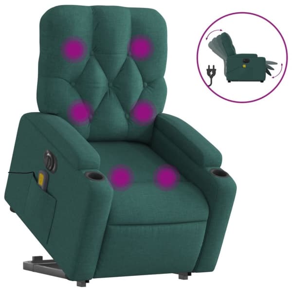 vidaXL Elektrisk massagefåtölj med uppresningshjälp mörkgrön tyg