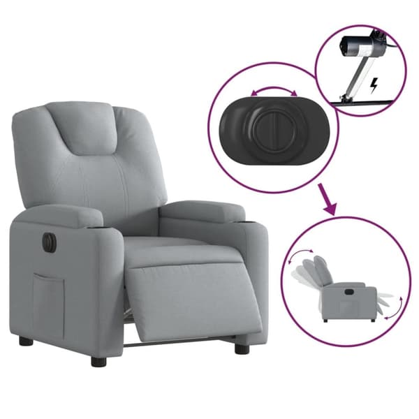 vidaXL Elektrisk reclinerfåtölj ljusgrå tyg