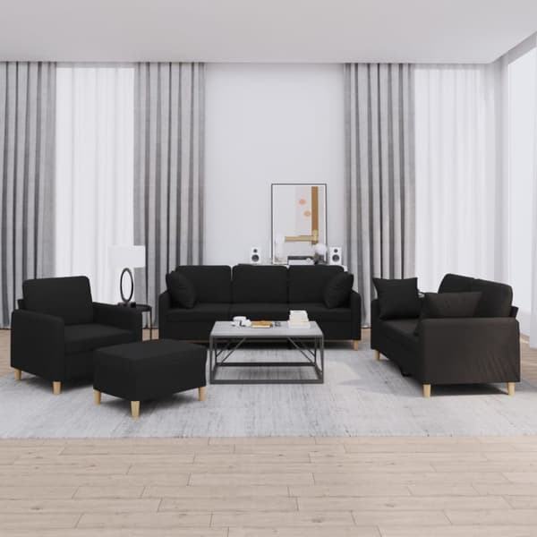 vidaXL sofasæt 4 dele med puder stof sort