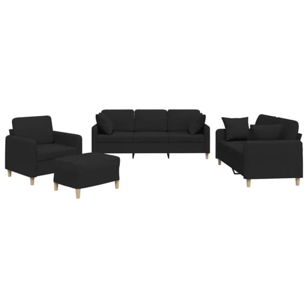 vidaXL sofasæt 4 dele med puder stof sort