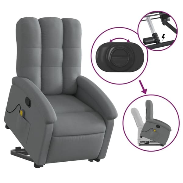vidaXL Massagefåtölj med uppresningshjälp mörkgrå tyg