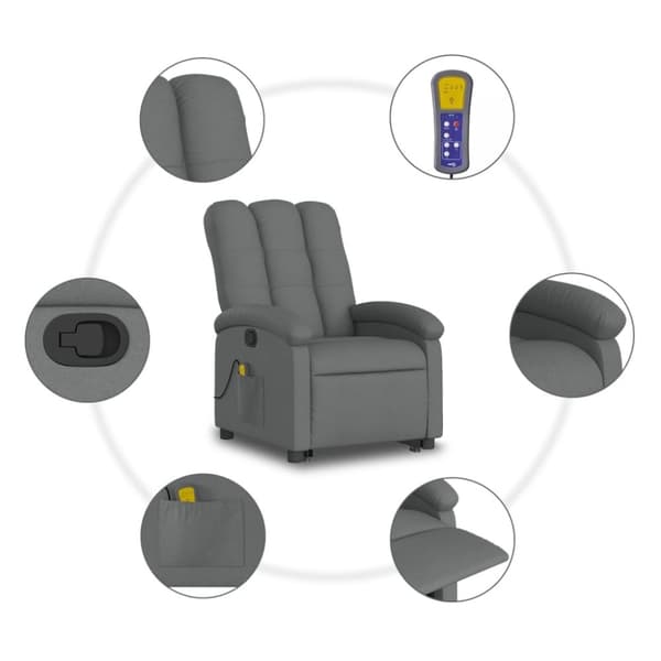 vidaXL Massagefåtölj med uppresningshjälp mörkgrå tyg