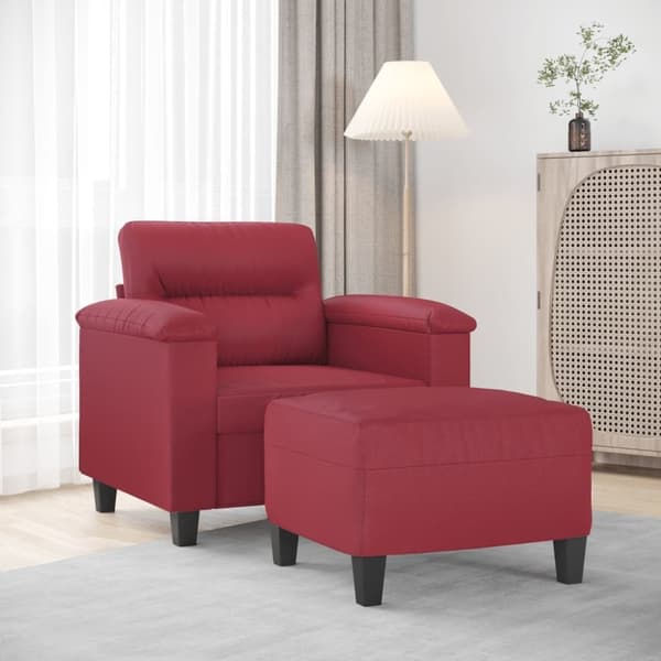 vidaXL Fåtölj med fotpall vinröd 60 cm Konstläder