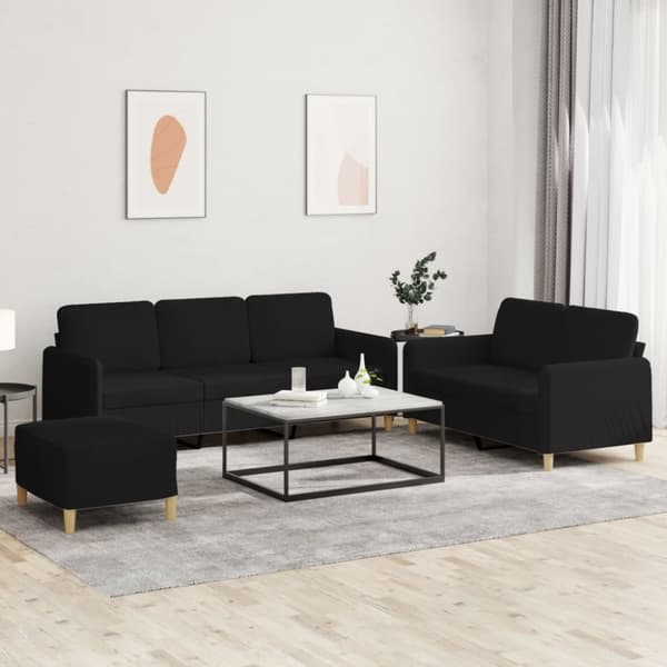 vidaXL sofasæt 3 dele med hynder stof sort