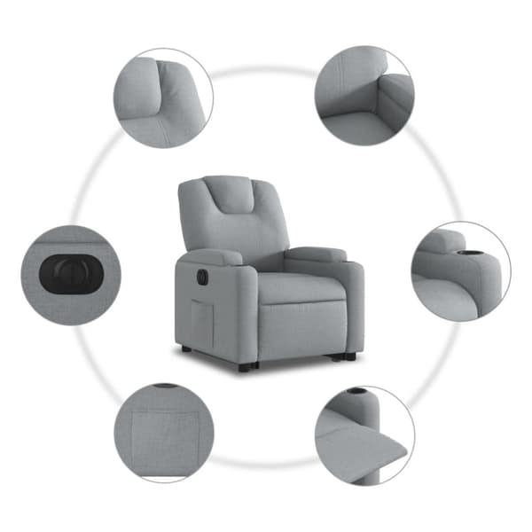 vidaXL Elektrisk reclinerfåtölj med uppresningshjälp ljusgrå tyg