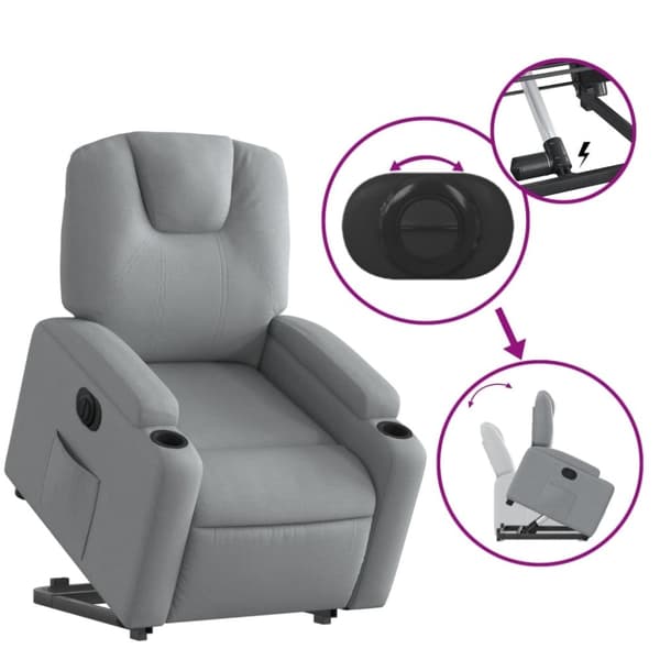 vidaXL Elektrisk reclinerfåtölj med uppresningshjälp ljusgrå tyg